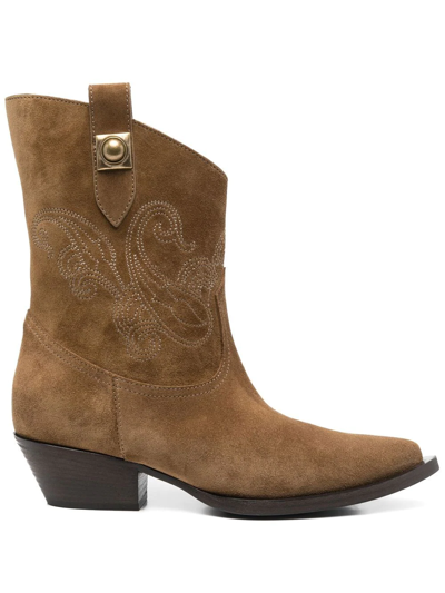 Etro 40mm Western Suede Ankle Boots In Brown