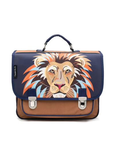 Caramel Kids' Lion-print Satchel Backpack In Brown