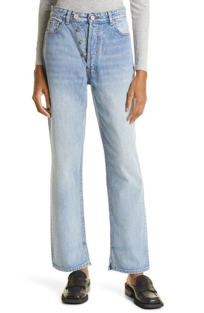 Ganni Figni Dual Button Fly Jeans In Light Blue Vintage