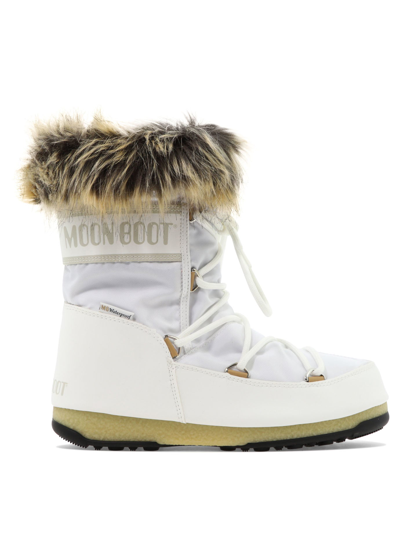 Moon Boot Monaco Faux Fur-trimmed Shell And Faux Leather Snow Boots In White