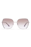 Kenneth Cole Geometric 60mm Sunglasses In Shiny Gunmetal / Brown