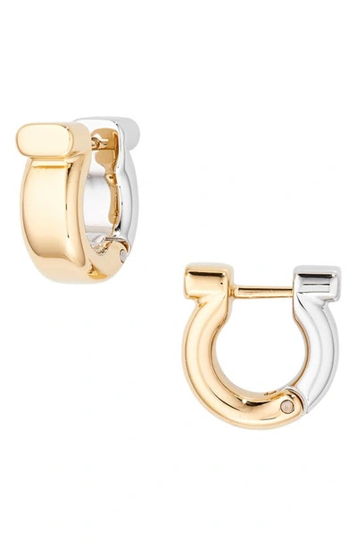 Ferragamo Mixed Finish Gancio Huggie Hoop Earrings In Palladio/ Oro