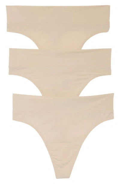 Natori Bliss Flex Thongs, Set Of 3 In Cafe