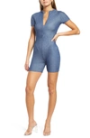 Naked Wardrobe Front Zip Denim Romper In Denim
