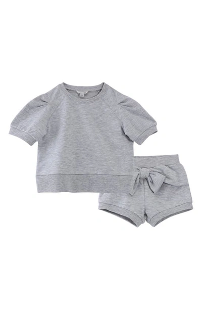 Habitual Girl Kid's Short Sleeve Sweatshirt & Tie Front Shorts Set In Grey Heather