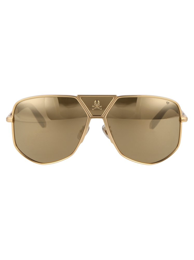 Philipp Plein Plein Power Skull Sunglasses In 400g Gold