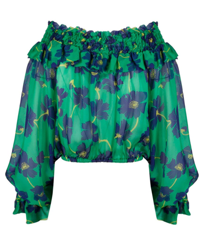P.a.r.o.s.h . Floral Printed Cropped Blouse In Green