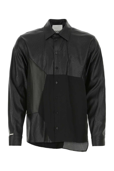 Koché Faux Leather Panelled Shirt In Black
