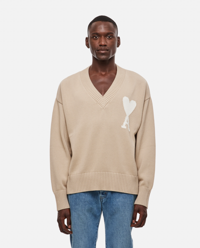 Ami Alexandre Mattiussi Ami Paris V-neck Cotton Jacquasd Sweater