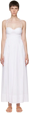 Staud Landry Ruched-bodice Cotton Poplin Maxi Dress In White