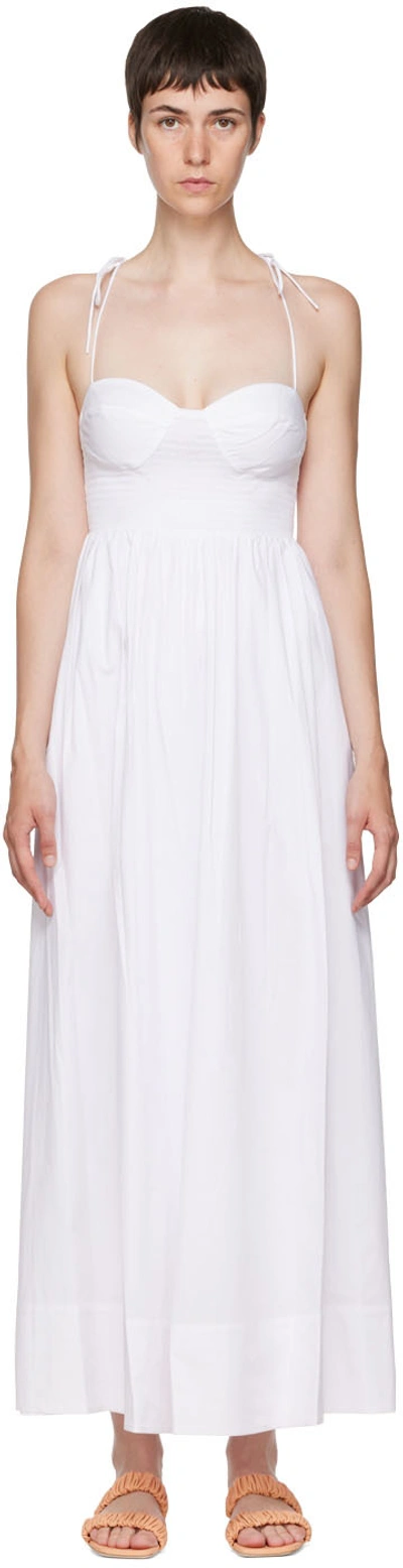 Staud Landry Ruched-bodice Cotton Poplin Maxi Dress In White