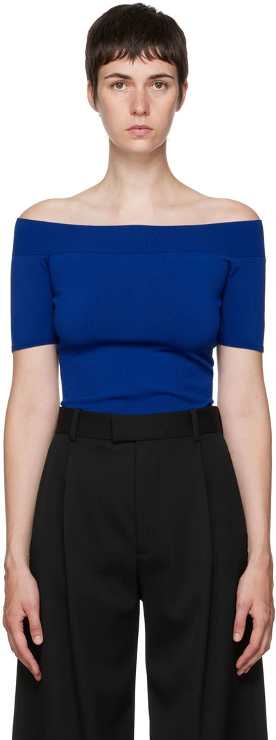 Alexander Mcqueen Blue Off-the-shoulder T-shirt In 蓝色