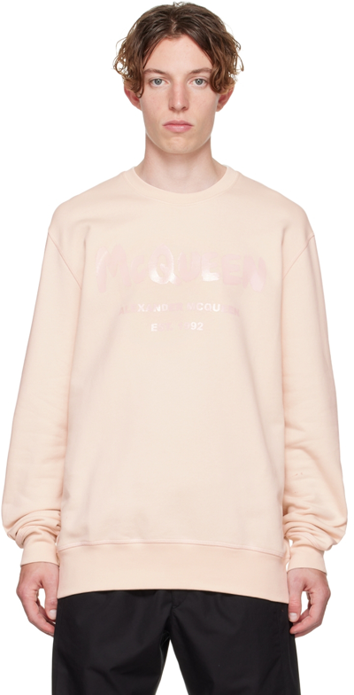 Alexander Mcqueen Graffiti Logo Crewneck Sweatshirt In 907 Courtney Pink/pi