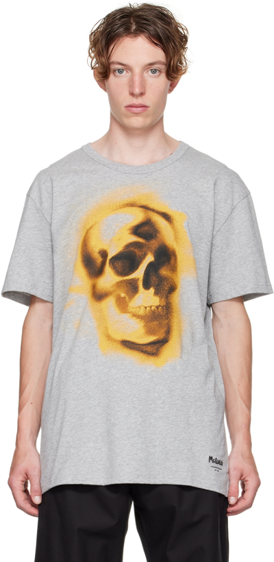 Alexander Mcqueen Skull-print Round Neck T-shirt In Grey