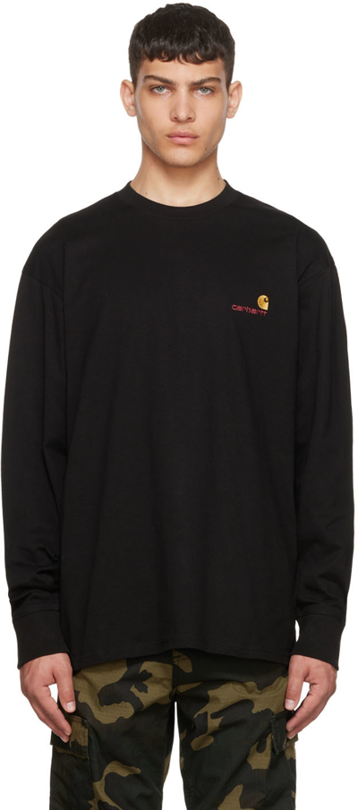 Carhartt L/s American Script T-shirt Organic Cotton Sing In Black