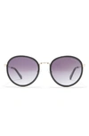 Kenneth Cole 53mm Round Sunglasses In Shiny Black / Gradient Smoke