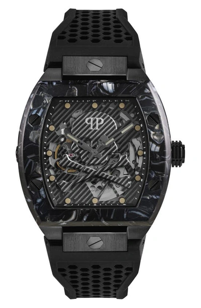 Philipp Plein Men's Automatic The $keleton Black Tonneau Strap Watch 44mm
