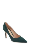Gianvito Rossi Leather Kitten Heel Pumps With Pointed Toe In Dark Green