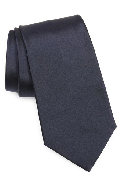 Ralph Lauren Peau De Soie Solid Navy Silk Tie In Dark Navy