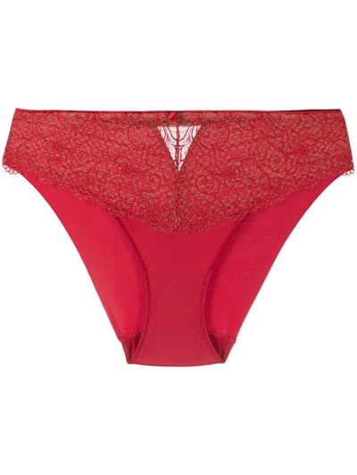 Karl Lagerfeld Lace-panelled Briefs In Red