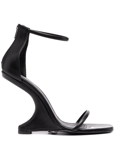Rick Owens Cantilever 11 Leather Sculptual-heel Sandals In Black