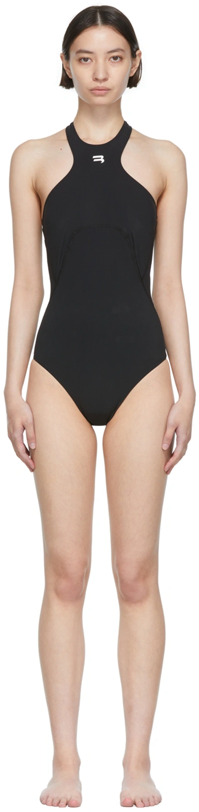 Balenciaga Halter Sporty One-piece Swimsuit In Black