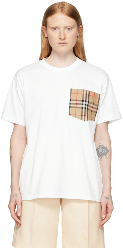 Burberry White T-shirt With Vintage Check Patch Pocket In Jersey  Woman In Default Title