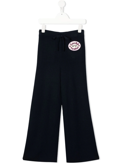 N°21 Kids' Embroidered Logo-patch Knitted Trousers In Blue
