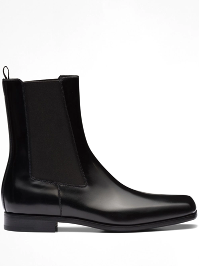 Prada Square-toe Patent-leather Chelsea Boots In Black