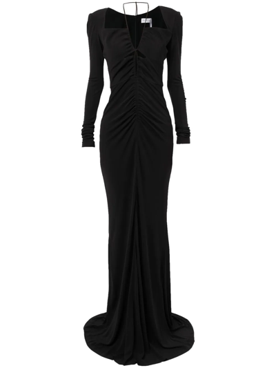 Rebecca Vallance Riccardo Square Neck Long Sleeve Gown In Black