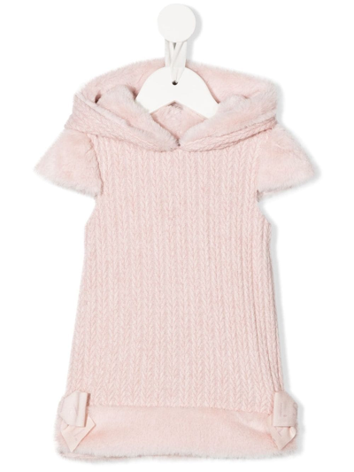 Lapin House Kids' Hooded Cable-knit Dress In Pink