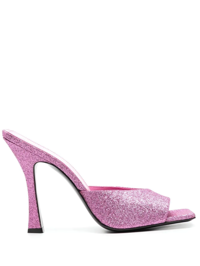Attico Glittered High-heeled Mules In Pink