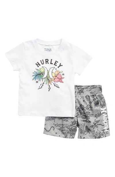 Hurley Babies' Kids' Doodle Isle T-shirt & Shorts Set In Cool Grey