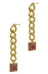 ADORNIA FINE 14K GOLD PLATED STERLING SILVER RUBY CURB CHAIN DROP EARRINGS