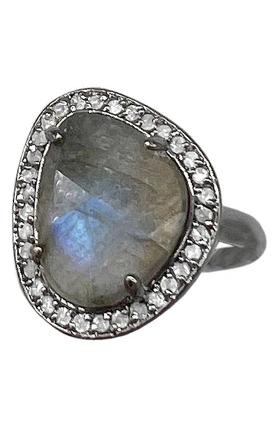 Adornia Fine Sterling Silver Diamond & Labradorite Halo Ring In Green