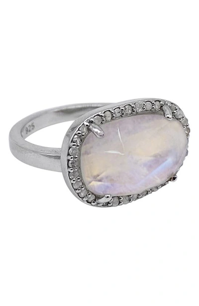 Adornia Fine Sterling Silver Diamond & Moonstone Ring In White