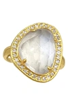 ADORNIA FINE 14K GOLD PLATED STERLING SILVER DIAMOND & MOONSTONE HALO RING