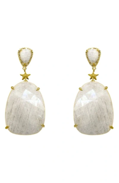 Adornia Fine 14k Gold Plated Sterling Silver Organic Cut Diamond & Moonstone Dangle Earrings In White