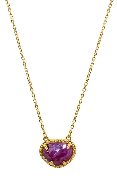 Adornia Fine 14k Gold Plated Sterling Silver Diamond & Birthstone Halo Pendant Necklace In Gold - Ruby
