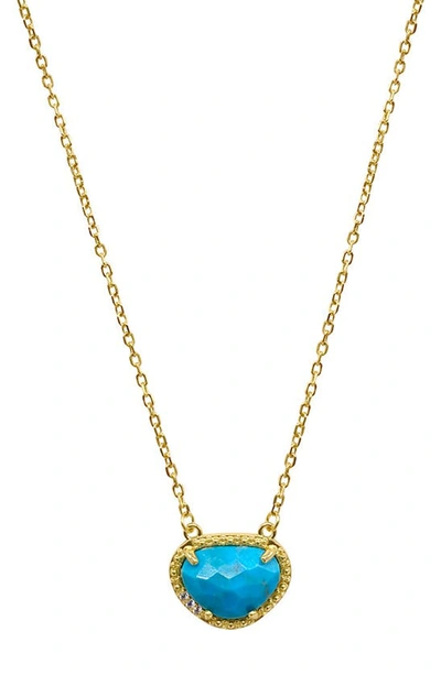 Adornia Fine 14k Gold Plated Sterling Silver Diamond & Birthstone Halo Pendant Necklace In Gold - Turquoise