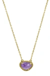 Adornia Fine 14k Gold Plated Sterling Silver Diamond & Birthstone Halo Pendant Necklace In Gold - Amethyst