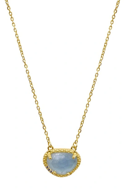 Adornia Fine 14k Gold Plated Sterling Silver Diamond & Birthstone Halo Pendant Necklace In Gold - Aquamarine