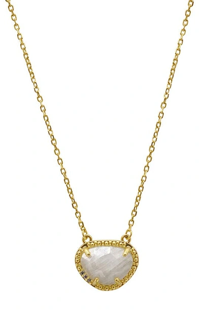Adornia Fine 14k Gold Plated Sterling Silver Diamond & Birthstone Halo Pendant Necklace In Gold - Moonstone
