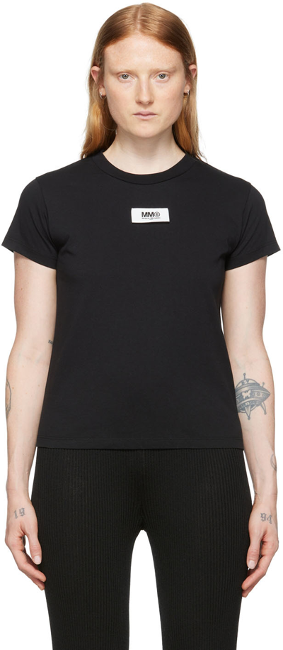 Mm6 Maison Margiela Brand-appliqué Ribbed-trim Cotton T-shirt In Black