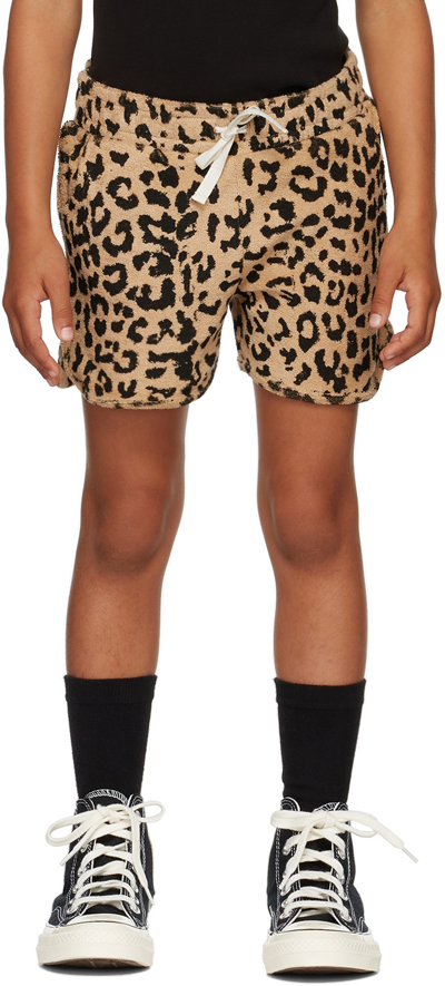 Daily Brat Kids Brown Leopard Towel Shorts In Sand