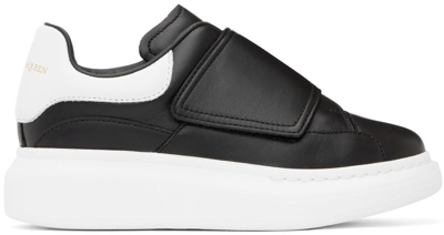 Alexander Mcqueen Oversized Grip-strap Leather Trainers, Toddler/kids In Black