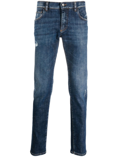 Dolce & Gabbana Logo Cotton Denim Jeans In Blue