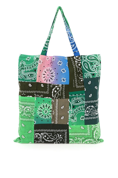 Arizona Love 'beach Bag Patch' Bandana Print Cotton Tote Bag In Green,khaki