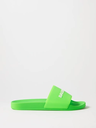 Balenciaga Pool Logo Rubber Slide Sandals In Neon Green
