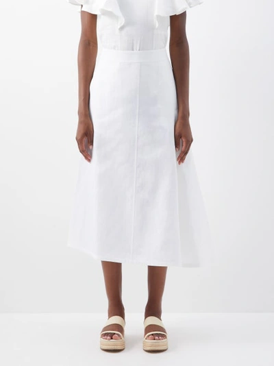 Jil Sander Asymmetric Coated-linen Midi Skirt In White